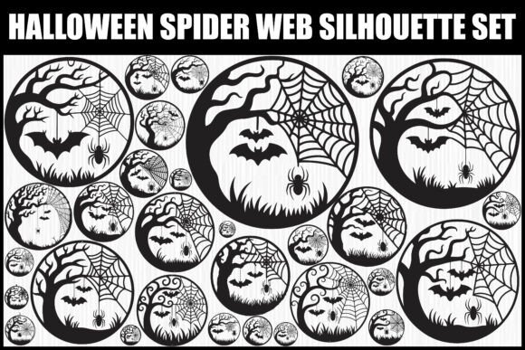 Download Halloween Spider Web Silhouette Set - Silhouette Collection