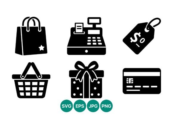 Download Shopping Icons Set Black Silhouette - Silhouette Collection